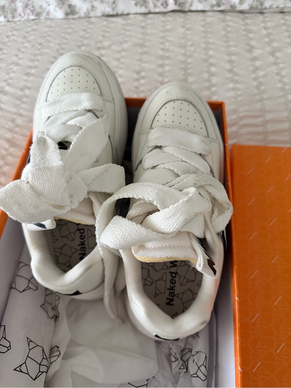 Naked Wolfe Kids White Chunky Lace-Up Sneakers with Black Accents
